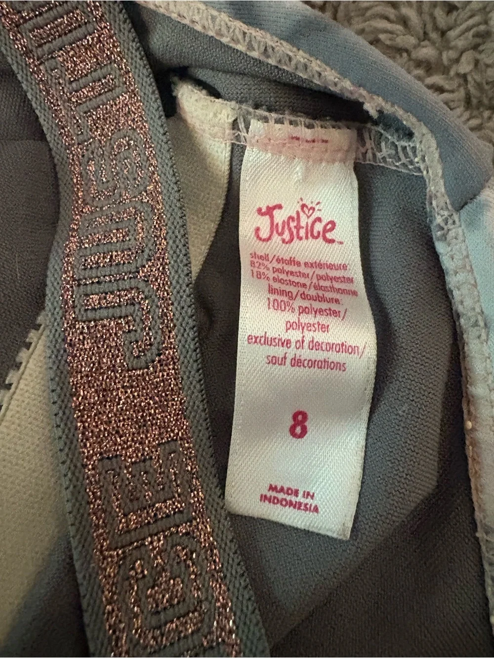 Justice Grey Swimsuit with Rose Gold Logo Strap